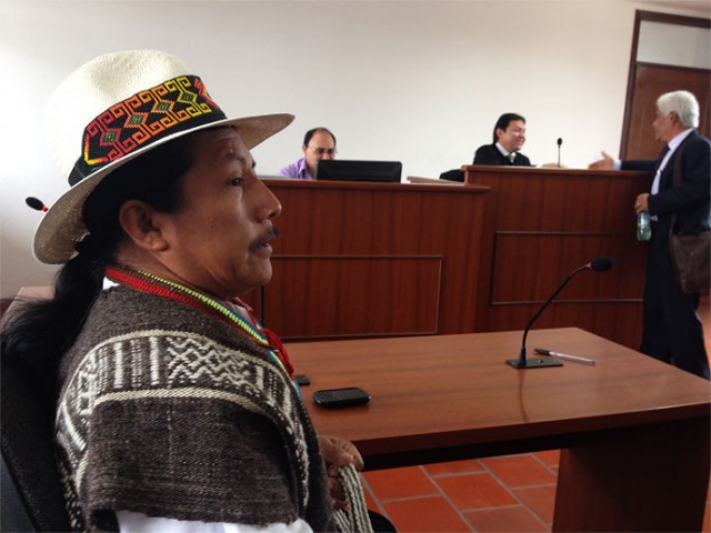 Feliciano Valenca, líder indígena, durante un juicio en su contra en la ciudad de Popayán. Foto: Colprensa